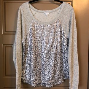 Express Gray Sequin Top